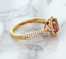 Load image into Gallery viewer, 1.08ct Oval Padparadscha Ring with Diamond Halo in 18K Rose Gold