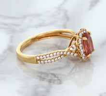 Load image into Gallery viewer, 1.08ct Oval Padparadscha Ring with Diamond Halo in 18K Rose Gold