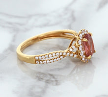 Load image into Gallery viewer, 1.08ct Oval Padparadscha Ring with Diamond Halo in 18K Rose Gold