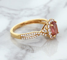 Load image into Gallery viewer, 1.08ct Oval Padparadscha Ring with Diamond Halo in 18K Rose Gold
