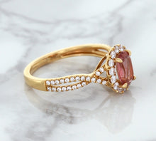 Load image into Gallery viewer, 1.08ct Oval Padparadscha Ring with Diamond Halo in 18K Rose Gold