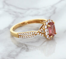 Load image into Gallery viewer, 1.08ct Oval Padparadscha Ring with Diamond Halo in 18K Rose Gold