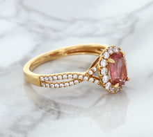 Load image into Gallery viewer, 1.08ct Oval Padparadscha Ring with Diamond Halo in 18K Rose Gold