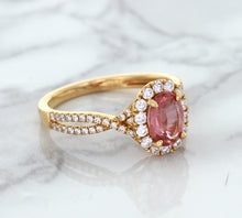 Load image into Gallery viewer, 1.08ct Oval Padparadscha Ring with Diamond Halo in 18K Rose Gold