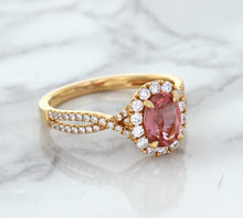 Load image into Gallery viewer, 1.08ct Oval Padparadscha Ring with Diamond Halo in 18K Rose Gold