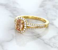 Load image into Gallery viewer, 0.96ct Oval Padparadscha Ring with Diamond Halo in 18K Rose Gold
