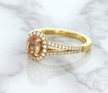 Load image into Gallery viewer, 0.96ct Oval Padparadscha Ring with Diamond Halo in 18K Rose Gold