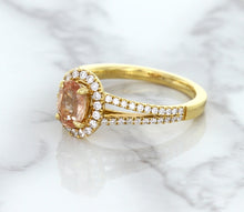 Load image into Gallery viewer, 0.96ct Oval Padparadscha Ring with Diamond Halo in 18K Rose Gold
