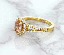 Load image into Gallery viewer, 0.96ct Oval Padparadscha Ring with Diamond Halo in 18K Rose Gold