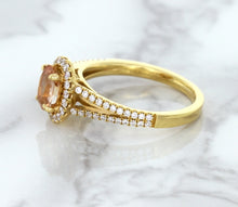Load image into Gallery viewer, 0.96ct Oval Padparadscha Ring with Diamond Halo in 18K Rose Gold