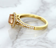 Load image into Gallery viewer, 0.96ct Oval Padparadscha Ring with Diamond Halo in 18K Rose Gold
