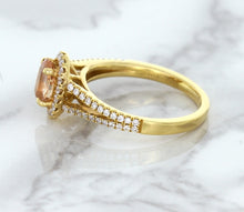 Load image into Gallery viewer, 0.96ct Oval Padparadscha Ring with Diamond Halo in 18K Rose Gold