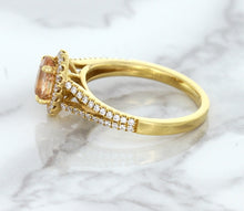 Load image into Gallery viewer, 0.96ct Oval Padparadscha Ring with Diamond Halo in 18K Rose Gold