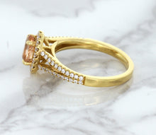 Load image into Gallery viewer, 0.96ct Oval Padparadscha Ring with Diamond Halo in 18K Rose Gold