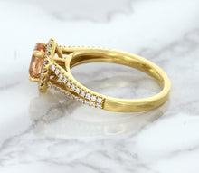 Load image into Gallery viewer, 0.96ct Oval Padparadscha Ring with Diamond Halo in 18K Rose Gold