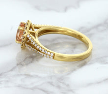 Load image into Gallery viewer, 0.96ct Oval Padparadscha Ring with Diamond Halo in 18K Rose Gold