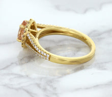 Load image into Gallery viewer, 0.96ct Oval Padparadscha Ring with Diamond Halo in 18K Rose Gold