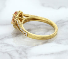 Load image into Gallery viewer, 0.96ct Oval Padparadscha Ring with Diamond Halo in 18K Rose Gold