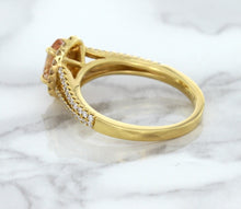 Load image into Gallery viewer, 0.96ct Oval Padparadscha Ring with Diamond Halo in 18K Rose Gold