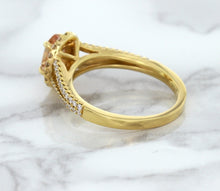 Load image into Gallery viewer, 0.96ct Oval Padparadscha Ring with Diamond Halo in 18K Rose Gold