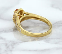 Load image into Gallery viewer, 0.96ct Oval Padparadscha Ring with Diamond Halo in 18K Rose Gold