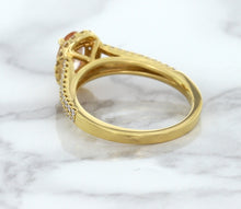 Load image into Gallery viewer, 0.96ct Oval Padparadscha Ring with Diamond Halo in 18K Rose Gold