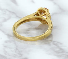 Load image into Gallery viewer, 0.96ct Oval Padparadscha Ring with Diamond Halo in 18K Rose Gold