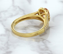 Load image into Gallery viewer, 0.96ct Oval Padparadscha Ring with Diamond Halo in 18K Rose Gold