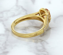 Load image into Gallery viewer, 0.96ct Oval Padparadscha Ring with Diamond Halo in 18K Rose Gold