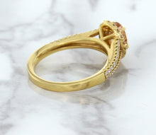 Load image into Gallery viewer, 0.96ct Oval Padparadscha Ring with Diamond Halo in 18K Rose Gold