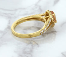 Load image into Gallery viewer, 0.96ct Oval Padparadscha Ring with Diamond Halo in 18K Rose Gold