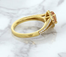 Load image into Gallery viewer, 0.96ct Oval Padparadscha Ring with Diamond Halo in 18K Rose Gold