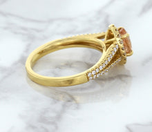 Load image into Gallery viewer, 0.96ct Oval Padparadscha Ring with Diamond Halo in 18K Rose Gold