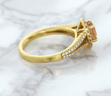 Load image into Gallery viewer, 0.96ct Oval Padparadscha Ring with Diamond Halo in 18K Rose Gold
