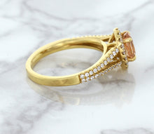 Load image into Gallery viewer, 0.96ct Oval Padparadscha Ring with Diamond Halo in 18K Rose Gold