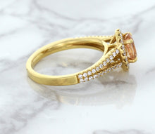 Load image into Gallery viewer, 0.96ct Oval Padparadscha Ring with Diamond Halo in 18K Rose Gold