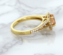 Load image into Gallery viewer, 0.96ct Oval Padparadscha Ring with Diamond Halo in 18K Rose Gold
