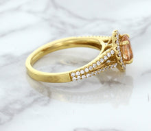 Load image into Gallery viewer, 0.96ct Oval Padparadscha Ring with Diamond Halo in 18K Rose Gold