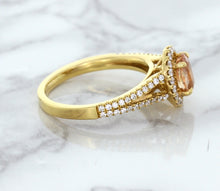 Load image into Gallery viewer, 0.96ct Oval Padparadscha Ring with Diamond Halo in 18K Rose Gold