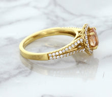 Load image into Gallery viewer, 0.96ct Oval Padparadscha Ring with Diamond Halo in 18K Rose Gold