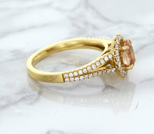 Load image into Gallery viewer, 0.96ct Oval Padparadscha Ring with Diamond Halo in 18K Rose Gold