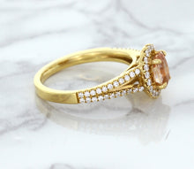 Load image into Gallery viewer, 0.96ct Oval Padparadscha Ring with Diamond Halo in 18K Rose Gold
