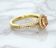 Load image into Gallery viewer, 0.96ct Oval Padparadscha Ring with Diamond Halo in 18K Rose Gold