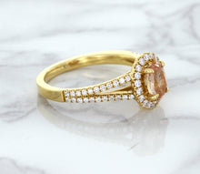 Load image into Gallery viewer, 0.96ct Oval Padparadscha Ring with Diamond Halo in 18K Rose Gold