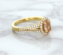 Load image into Gallery viewer, 0.96ct Oval Padparadscha Ring with Diamond Halo in 18K Rose Gold