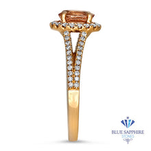Load image into Gallery viewer, 0.96ct Oval Padparadscha Ring with Diamond Halo in 18K Rose Gold