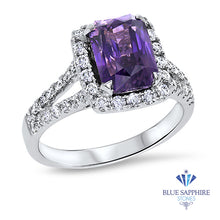 Load image into Gallery viewer, 4.49ct Cushion Purple Sapphire Ring with Diamond Halo in 18K White Gold