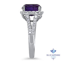 Load image into Gallery viewer, 4.49ct Cushion Purple Sapphire Ring with Diamond Halo in 18K White Gold
