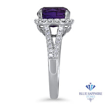 Load image into Gallery viewer, 4.49ct Cushion Purple Sapphire Ring with Diamond Halo in 18K White Gold