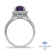 Load image into Gallery viewer, 4.49ct Cushion Purple Sapphire Ring with Diamond Halo in 18K White Gold